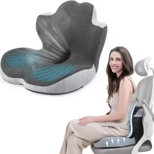 2 in 1 Memory Foam Seat Cushion & Lumbar Support Pillow Ergonomic Chair Pad